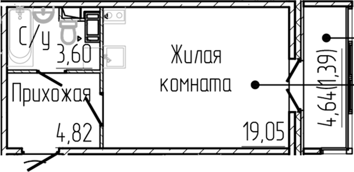 Квартира студия 28.86 м², 3/4 эт., ЖК «SERTOLOVO PARK»
